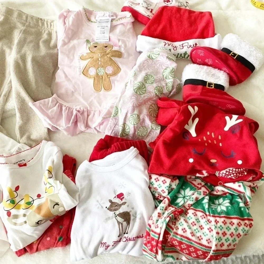Baby girl Christmas/ winter themed Outfit lot/bundle size 12 months - Picture 4 of 7